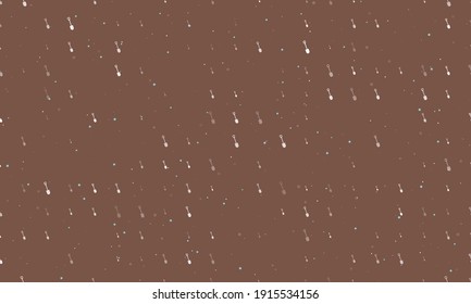 Seamless background pattern of evenly spaced white shovel symbols of different sizes and opacity. Vector illustration on brown background with stars