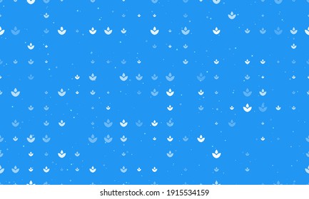 Seamless background pattern of evenly spaced white water lily symbols of different sizes and opacity. Vector illustration on blue background with stars