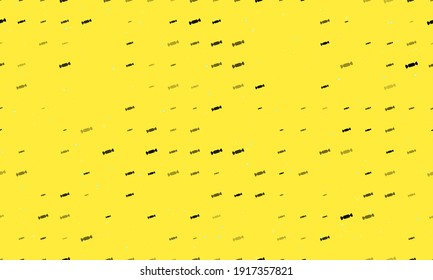 Seamless background pattern of evenly spaced black candy symbols of different sizes and opacity. Vector illustration on yellow background with stars