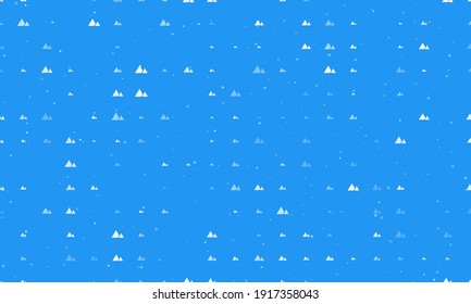 Seamless background pattern of evenly spaced white mountains symbols of different sizes and opacity. Vector illustration on blue background with stars