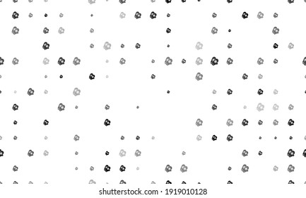 Seamless background pattern of evenly spaced black mittens symbols of different sizes and opacity. Vector illustration on white background