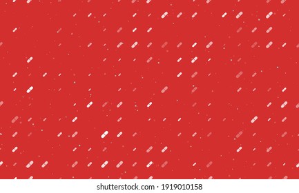 Seamless background pattern of evenly spaced white medical capsule symbols of different sizes and opacity. Vector illustration on red background with stars