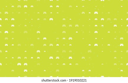 Seamless background pattern of evenly spaced white joystick symbols of different sizes and opacity. Vector illustration on lime background with stars