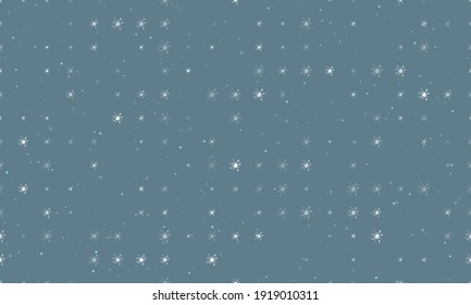 Seamless background pattern of evenly spaced white blot symbols of different sizes and opacity. Vector illustration on blue grey background with stars