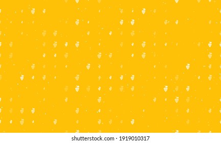 Seamless background pattern of evenly spaced white grapes symbols of different sizes and opacity. Vector illustration on amber background with stars