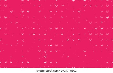 Seamless background pattern of evenly spaced white necklace symbols of different sizes and opacity. Vector illustration on pink background with stars