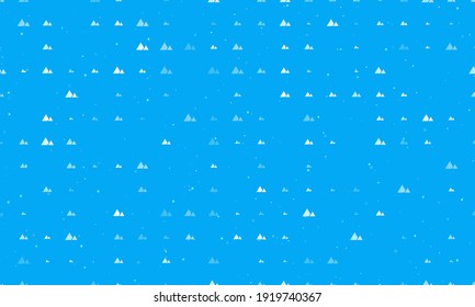 Seamless background pattern of evenly spaced white mountains symbols of different sizes and opacity. Vector illustration on light blue background with stars