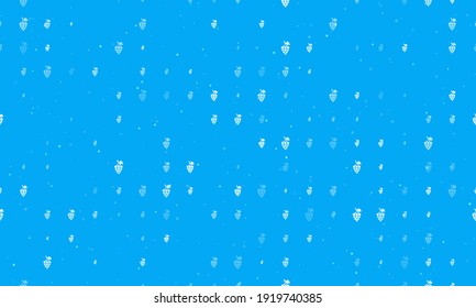 Seamless background pattern of evenly spaced white grapes symbols of different sizes and opacity. Vector illustration on light blue background with stars