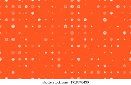 Seamless background pattern of evenly spaced white clock symbols of different sizes and opacity. Vector illustration on deep orange background with stars