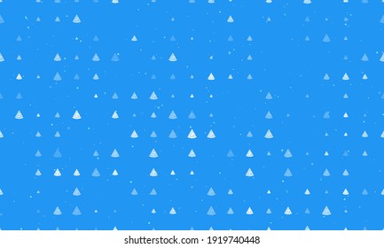 Seamless background pattern of evenly spaced white slice of pizzas of different sizes and opacity. Vector illustration on blue background with stars