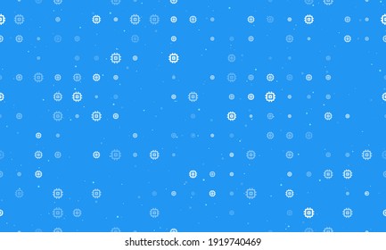Seamless background pattern of evenly spaced white chip symbols of different sizes and opacity. Vector illustration on blue background with stars