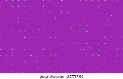 Seamless background pattern of evenly spaced white rake symbols of different sizes and opacity. Vector illustration on purple background with stars