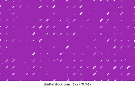 Seamless background pattern of evenly spaced white medical capsule symbols of different sizes and opacity. Vector illustration on purple background with stars