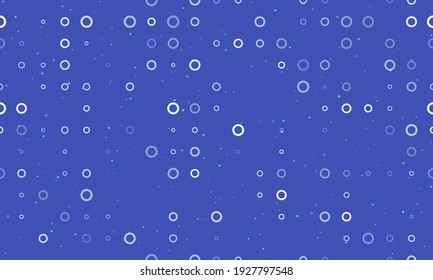 Seamless background pattern of evenly spaced white circle symbols of different sizes and opacity. Vector illustration on indigo background with stars
