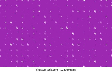 Seamless background pattern of evenly spaced white earrings symbols of different sizes and opacity. Vector illustration on purple background with stars