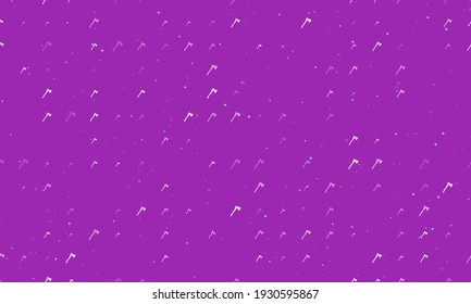 Seamless background pattern of evenly spaced white ax symbols of different sizes and opacity. Vector illustration on purple background with stars