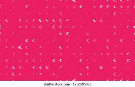 Seamless background pattern of evenly spaced white euro symbols of different sizes and opacity. Vector illustration on pink background with stars