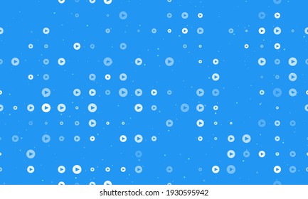Seamless background pattern of evenly spaced white play symbols of different sizes and opacity. Vector illustration on blue background with stars