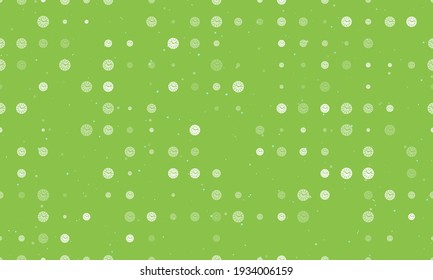 Seamless background pattern of evenly spaced white clock symbols of different sizes and opacity. Vector illustration on light green background with stars
