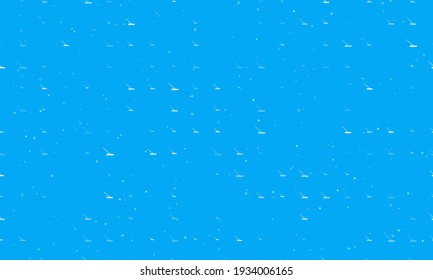 Seamless background pattern of evenly spaced white rake symbols of different sizes and opacity. Vector illustration on light blue background with stars