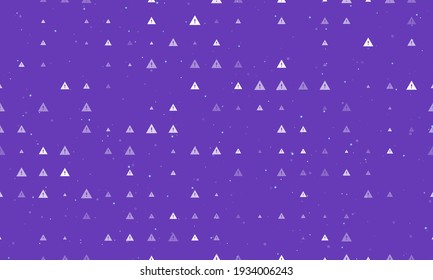 Seamless background pattern of evenly spaced white warning symbols of different sizes and opacity. Vector illustration on deep purple background with stars