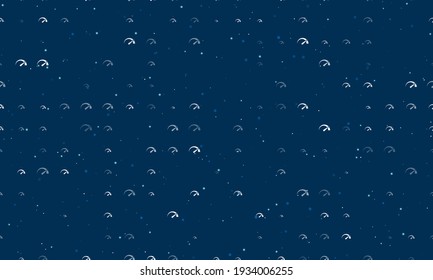 Nahtlose Hintergrundmuster mit gleichmäßig verteilten weißen Tachomensymbolen unterschiedlicher Größe und Deckkraft. Vektorgrafik auf dunkelblauem Hintergrund mit Sternen