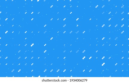 Seamless background pattern of evenly spaced white medical capsule symbols of different sizes and opacity. Vector illustration on blue background with stars