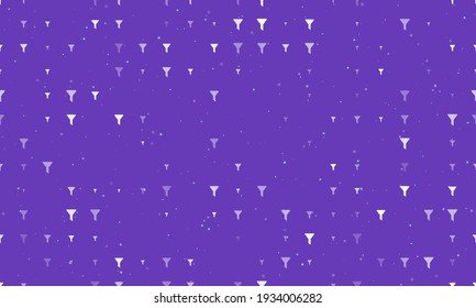Seamless background pattern of evenly spaced white funnel symbols of different sizes and opacity. Vector illustration on deep purple background with stars