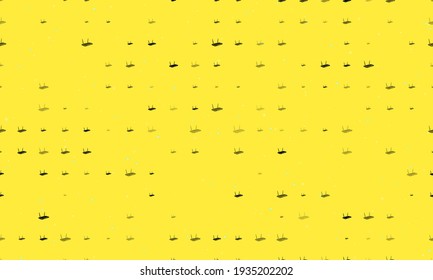 Seamless background pattern of evenly spaced black router symbols of different sizes and opacity. Vector illustration on yellow background with stars