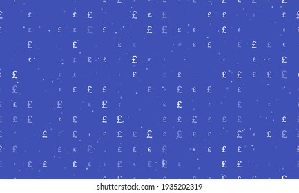 Seamless background pattern of evenly spaced white pound symbols of different sizes and opacity. Vector illustration on indigo background with stars