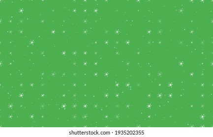 Seamless background pattern of evenly spaced white blot symbols of different sizes and opacity. Vector illustration on green background with stars