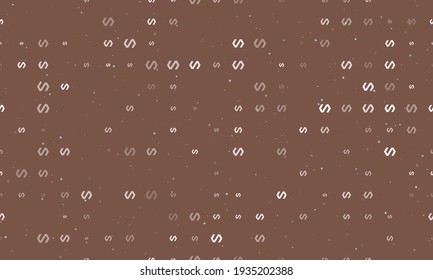 Seamless background pattern of evenly spaced white polymer symbols of different sizes and opacity. Vector illustration on brown background with stars