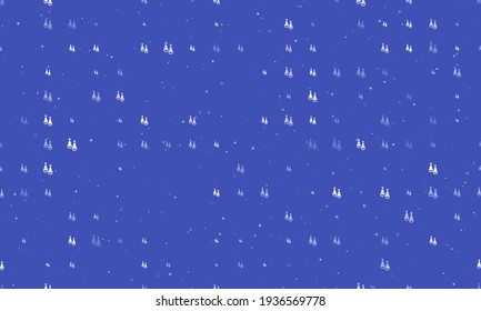 Seamless background pattern of evenly spaced white earrings symbols of different sizes and opacity. Vector illustration on indigo background with stars