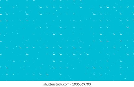 Seamless background pattern of evenly spaced white rake symbols of different sizes and opacity. Vector illustration on cyan background with stars