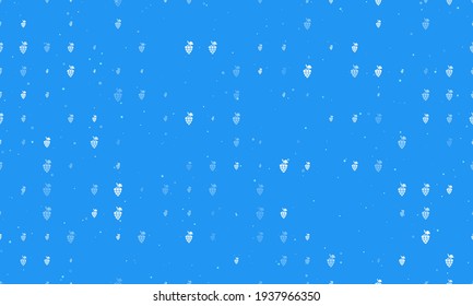 Seamless background pattern of evenly spaced white grapes symbols of different sizes and opacity. Vector illustration on blue background with stars