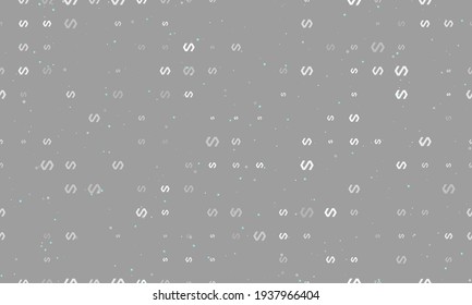 Seamless background pattern of evenly spaced white polymer symbols of different sizes and opacity. Vector illustration on grey background with stars