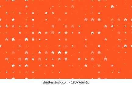 Seamless background pattern of evenly spaced white kennel symbols of different sizes and opacity. Vector illustration on deep orange background with stars
