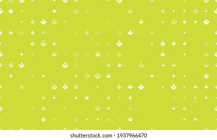 Seamless background pattern of evenly spaced white water lily symbols of different sizes and opacity. Vector illustration on lime background with stars