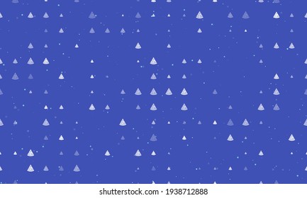 Seamless background pattern of evenly spaced white slice of pizzas of different sizes and opacity. Vector illustration on indigo background with stars