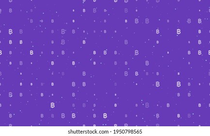 Seamless background pattern of evenly spaced white thai baht symbols of different sizes and opacity. Vector illustration on deep purple background with stars