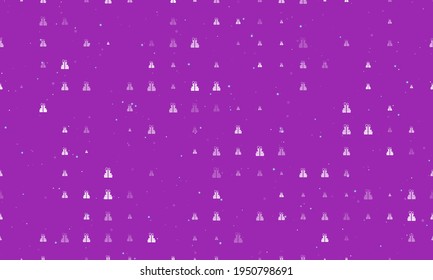 Seamless background pattern of evenly spaced white set of giftss of different sizes and opacity. Vector illustration on purple background with stars