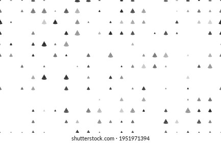 Seamless background pattern of evenly spaced black slice of pizzas of different sizes and opacity. Vector illustration on white background