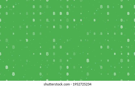 Seamless background pattern of evenly spaced white thai baht symbols of different sizes and opacity. Vector illustration on green background with stars