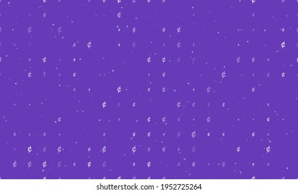 Seamless background pattern of evenly spaced white cent symbols of different sizes and opacity. Vector illustration on deep purple background with stars