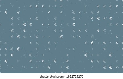 Seamless background pattern of evenly spaced white euro symbols of different sizes and opacity. Vector illustration on blue grey background with stars