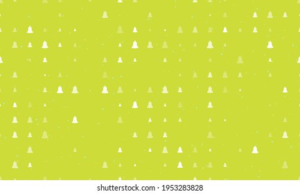Seamless background pattern of evenly spaced white vintage bell symbols of different sizes and opacity. Vector illustration on lime background with stars