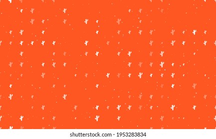 Seamless background pattern of evenly spaced white cactus symbols of different sizes and opacity. Vector illustration on deep orange background with stars