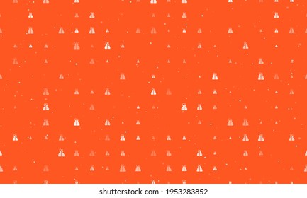 Seamless background pattern of evenly spaced white set of giftss of different sizes and opacity. Vector illustration on deep orange background with stars