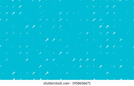 Seamless background pattern of evenly spaced white microphone symbols of different sizes and opacity. Vector illustration on cyan background with stars