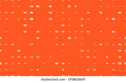 Seamless background pattern of evenly spaced white vintage telephone symbols of different sizes and opacity. Vector illustration on deep orange background with stars